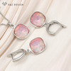 S&Z DESIGN New Fashion 585 Rose Gold Color Square Crystal Dangle Earrings Jewelry Sets For Women Pendant Necklace Gift