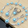 Silver 925 Jewelry Set Sky Blue Pearl Bracelet Earring Ring Necklace Set Women Birthday/Anniversary Mother’s Day Jewelry Gifts