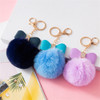 Cute Fluffy Pompom Keychains Rhinestone Pu Leather Bow Keyring Handbag Pendant Accessorie Waist Hanging Car Motorcycle Trinket