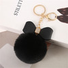 Cute Fluffy Pompom Keychains Rhinestone Pu Leather Bow Keyring Handbag Pendant Accessorie Waist Hanging Car Motorcycle Trinket
