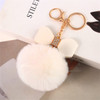 Cute Fluffy Pompom Keychains Rhinestone Pu Leather Bow Keyring Handbag Pendant Accessorie Waist Hanging Car Motorcycle Trinket