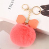 Cute Fluffy Pompom Keychains Rhinestone Pu Leather Bow Keyring Handbag Pendant Accessorie Waist Hanging Car Motorcycle Trinket