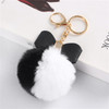 Cute Fluffy Pompom Keychains Rhinestone Pu Leather Bow Keyring Handbag Pendant Accessorie Waist Hanging Car Motorcycle Trinket
