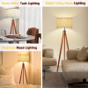 Wood Tripod Floor Lamp, 3 Color Temperatures Mid Century Modern Boho Floor Lamp, Tall Standing Lamps