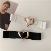 NEW Fashion Wide Cummerbunds For Women Elastic Solid Waistbands Lady Rock Black Big Gold Heart Pin Buckle Belt Waist Seals Party