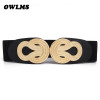 HOT Sale Elastic Cummerbunds Women Trendy Newest Gold Metal Big Bow Buckle Cummerbund Black PU Leather Wide Waist Belts Ladies