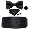 Black Floral Silk Wedding Men's Cummerbunds Bow Tie Brooch Set Tuxedo Formal Wide Belt Ceremonial Belt Elastic Waistband DiBanGu