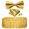 Elegant Gold Silk Cummerbund Men Classic Stripe Bowtie Pocket Square Cufflinks Sets Fashion Wedding Party Designer Barry.Wang