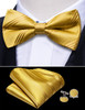 Elegant Gold Silk Cummerbund Men Classic Stripe Bowtie Pocket Square Cufflinks Sets Fashion Wedding Party Designer Barry.Wang