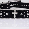 Black Cross Rivet Belt Engraved Buckle Rhinestone Decor PU Belt Hip Hop Jeans Pants Belt Punk Western Cowboy Cowgirl Belts