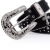 Black Cross Rivet Belt Engraved Buckle Rhinestone Decor PU Belt Hip Hop Jeans Pants Belt Punk Western Cowboy Cowgirl Belts
