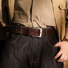 Handmade Vintage Genuine Leather Belt Top Layer Cowhide Leather Trouser Belt Stainless Alloy Pin Buckle Men Casual Waist Strap