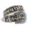 Fur Leopard Punk Men Women Unisex Western Rhinestone Belt Studded Sparkly Leather Belt