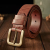 Retro Genuine Leather Pants Belt For Men Handmade Vintage Thickened Top Layer Cowhide Copper Pin Buckle Strap Casual Jeans Belt