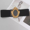 Women's Runway Fashion Vintage Gold Buckle Elastic Cummerbunds Female Dress Corsets Waistband Belts Decoration Wide Belt R2601