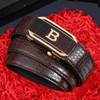 Men Leather Belt Crocodile Pattern Automatic Buckle Fashionable Versatile Waist Belt Middle-aged Casual Business 120cm