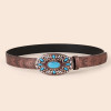 Fashion Classic Turquoise Decor Textured Buckle Embossed Strap Women`s Jeans Belt