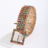 Fashion Waist 8 Rows Gold Plated with Colorful Rhinestones Decor Women`s Chain Belts