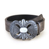 Fashion White Turquoise Decor Textured Buckle Embossed Strap Women`s Belt