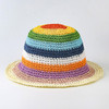 Summer Rainbow Striped Bucket Hat Woman Crochet Beach Fisherman Hat Foldable Handmade Weave Sun Hat Female Panama Wholesale