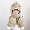 Hot Winter Children Warm One-piece Hat Boys Girls Winter Cartoon Dinosaur Plush Scarf One-piece Set Children Padded Cartoon Hat