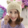 Solid Color Warm Cat Ear Knitted Hats Crochet Lugs Anime Beanies Women's Winter Hat Gilrls Kawaii Bonnet Femme Wool Cap