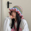 Winter Woolen Cap Rainbow Striped Warm Knitted Hat For Women Ruffle Warm Ski Caps Fashion Elastic Fisherman Hats