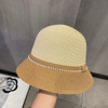 Straw Hat Mountain Camellia Black and White Pearl Straw Weaving Fisherman Hat Fashion Women's Summer Sunscreen Straw Hat