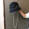 Straw Hat Mountain Camellia Black and White Pearl Straw Weaving Fisherman Hat Fashion Women's Summer Sunscreen Straw Hat
