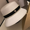 Straw Hat Mountain Camellia Black and White Pearl Straw Weaving Fisherman Hat Fashion Women's Summer Sunscreen Straw Hat