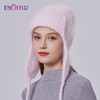 ENJOYFUR Women Winter Angora Earflaps Hat Warm Fluffy Angora Rabbit Fur Knit Hat Female Thick Fleece Lined Russian Trapper Hat