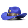 Retro Hexagram Oxhead Leather Band Women Men /Kid Child Wool Wide Brim Cowboy Western Hat Cowgirl Bowler Cap (54-57-61cm)