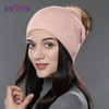 ENJOYFUR Winter women real fur pom pom hats wool knitted thick warm lined beanies hat lady fashion bobble ski caps