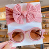 2 Pcs/Set New Children Solid Color Cotton Bowknot Wide Hairband Round Sunglasses Set Baby Girls Sunglasses Kids Hair Accessories