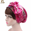 New Women silky satin night sleeping cap head wrap Bowknot Turban Pre Tied Fitted Bandana Chemo cap Nightcap hair loss patients