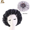 New Reversible Satin Bonnet double layer adjustable size Sleep Night Cap Head Cover Bonnet Hat for For Curly Springy Hair Black