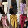 Elegant Bow Ribbon Hair Clip for Women Fashion Solid Satin Spring Clip Simple Hairpin Headband with Clips Girls Hair Accessories