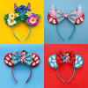 Lilo & Stitch Hair Accessories Girls Pink Bow Hairbands Baby Disney Angel Headwear Kids Cosplay Lilo Sequins Head Band Women