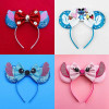 Lilo & Stitch Hair Accessories Girls Pink Bow Hairbands Baby Disney Angel Headwear Kids Cosplay Lilo Sequins Head Band Women