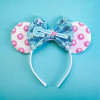 Pink Bow Hair Accessories Pearl Minnie Mouse Hairbands Kids Cosplay Mickey Headband Baby Anime Headwears Women Disney Hair Bands