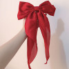 Korean Red Bow Ribbon Hair Clip Women's Cute and Charming Side Clip Banquet Jewelry Accessories