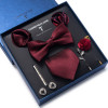 Holiday Present Tie Handkerchief Pocket Squares Cufflink Set Necktie Box Striped Dark Blue April Fool's Day