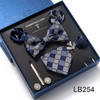 Holiday Present Tie Handkerchief Pocket Squares Cufflink Set Necktie Box Striped Dark Blue April Fool's Day