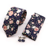 New Design Floral Cotton 7cm Necktie Sets Cufflinks Pocket Square Men Classy Wedding Party Pink Blue Green Cravat Gift Accessory