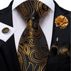 Green and Golden Paisley Silk Ties for Men Brooch Pin Handkerchief Cufflinks Business Wedding Party Suits Groom Accessories Gift