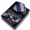 Fashion Brand Wedding Present Tie Pocket Squares Cufflink Set Necktie Box Gray Men Fit Business Party