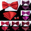 Rose Red Burgundy Maroon Silk Mens Bow Tie Hanky Cufflinks Set Jacquard Pre-tied Butterfly Knot Bowtie for Male Wedding Business