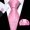 Barry.Wang Pink Coral Peach Silk Men's Tie Pocket Square Cufflinks Set Jacquard Floral Necktie for Male Wedding Business Party