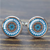 Mandala Cufflinks for Mens Luxury Datura Flower of Life Glass Dome Shirt Cuff Links Meditation Jewelry for Men Accessories Gift