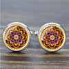 Mandala Cufflinks for Mens Luxury Datura Flower of Life Glass Dome Shirt Cuff Links Meditation Jewelry for Men Accessories Gift